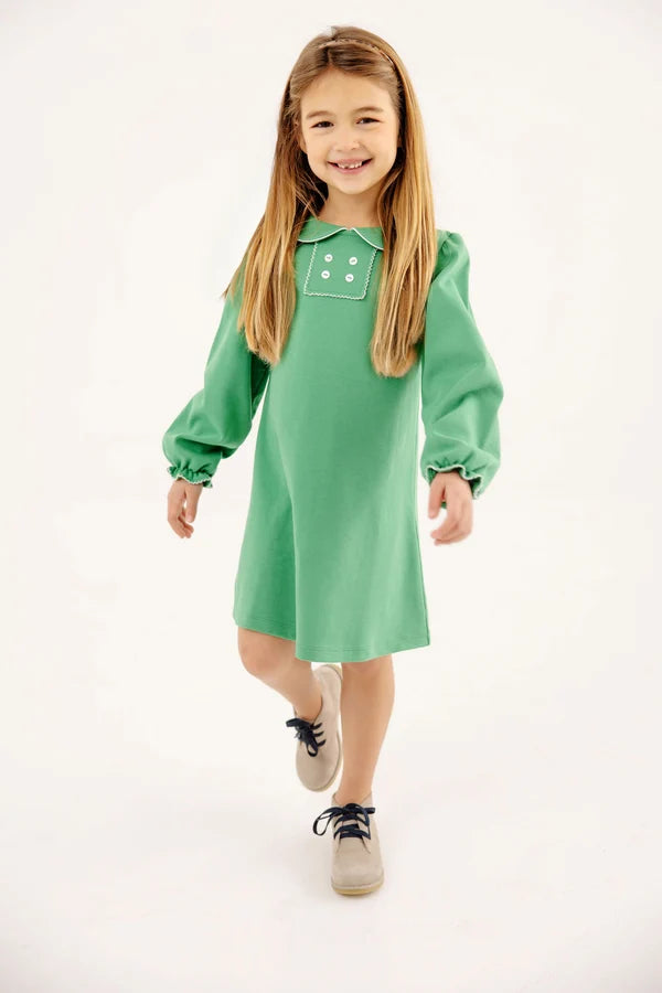 Banks Button Dress Kiawah Kelly Green and White Long Sleeve