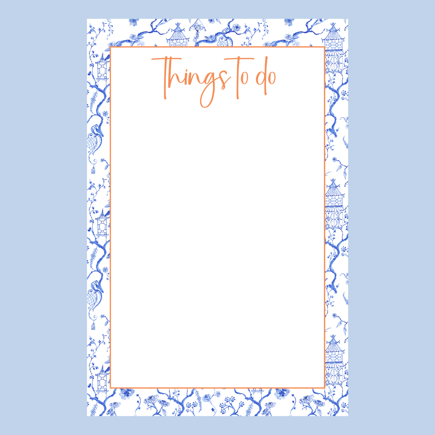 Things to Do: Blue & White Chinoiserie Pagoda Notepad