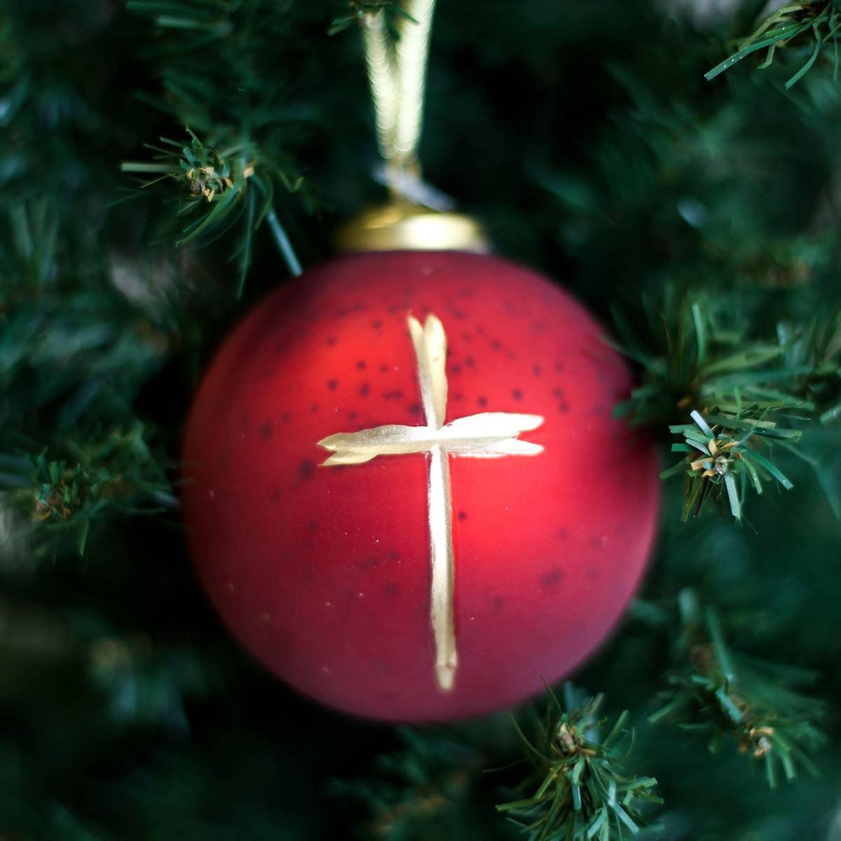 Cruix Glass Ball Ornament with Gold Cross Accent