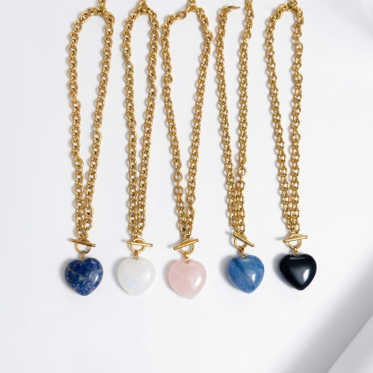 Rose Quartz Gemstone Heart Toggle Necklace