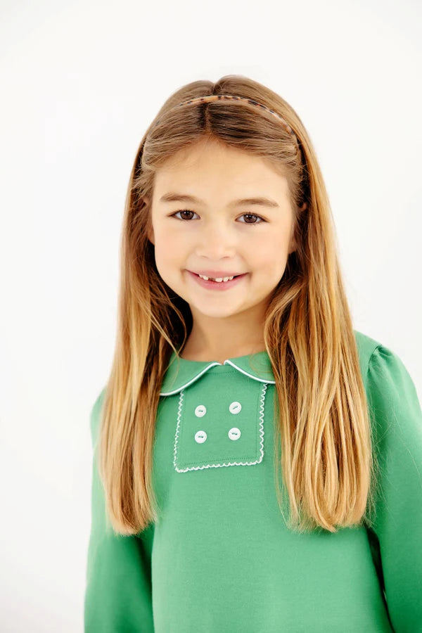 Banks Button Dress Kiawah Kelly Green and White Long Sleeve