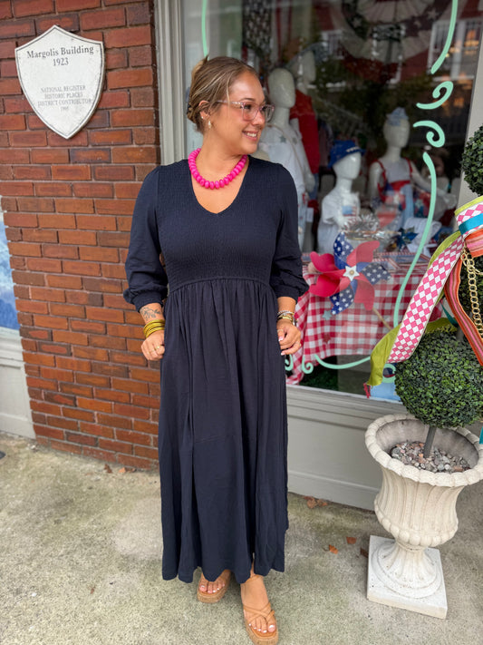 Midnight Smocked Maxi Dress