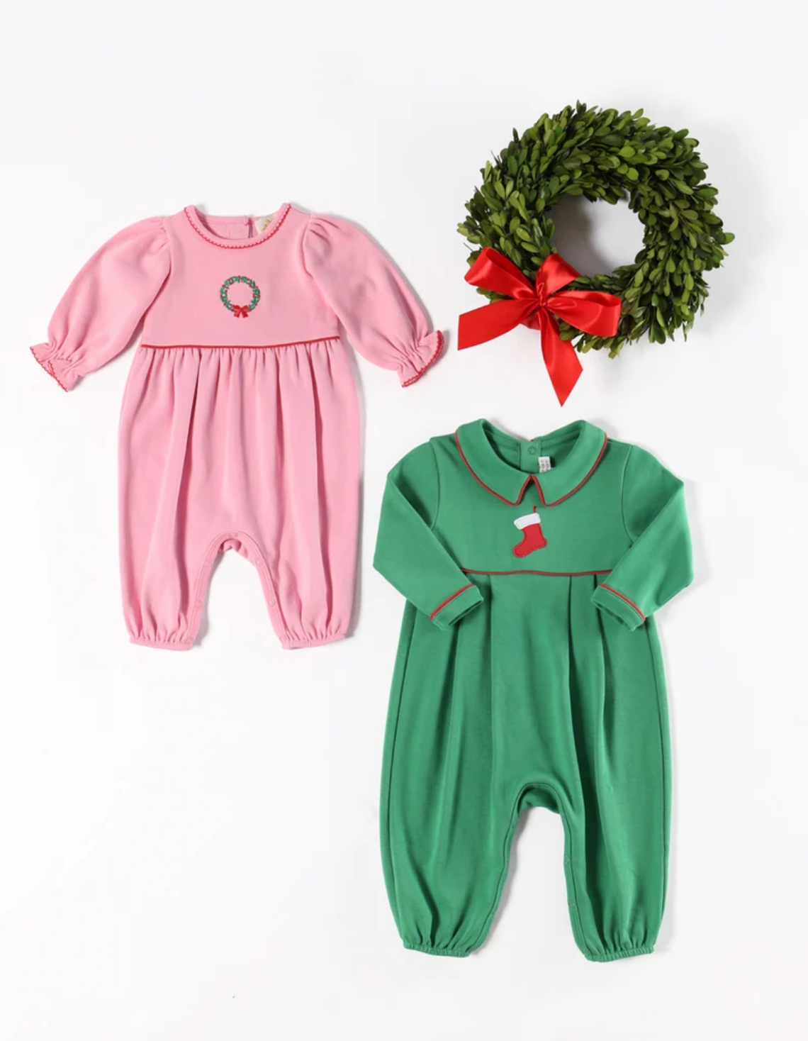 Bradford Romper - Stocking Embroidery - Kiawah Kelly Green, LS with Collar