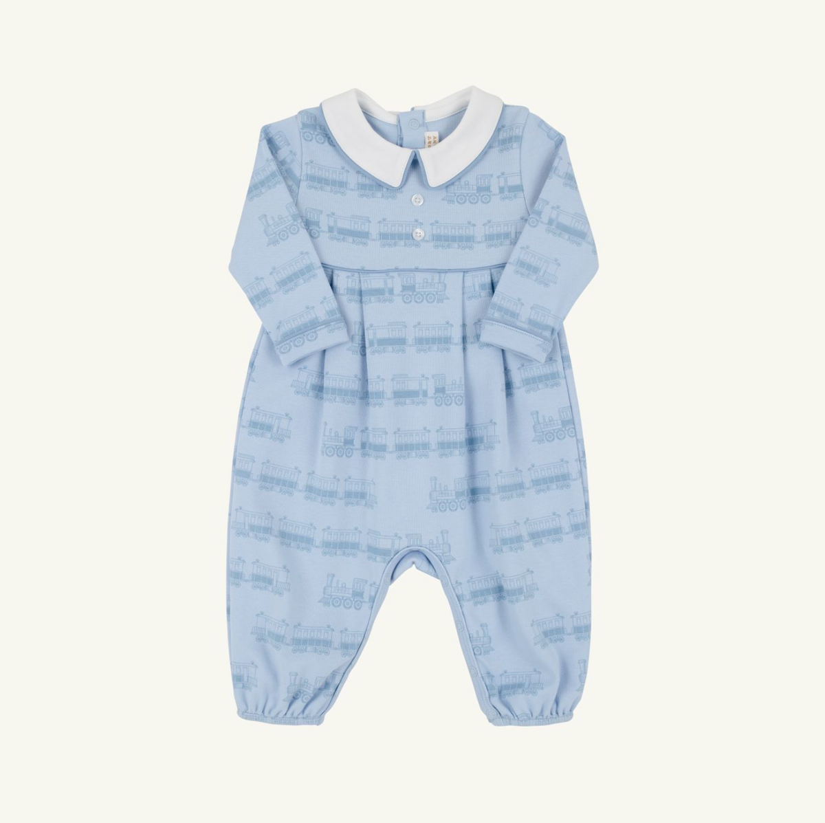 Bradford Romper Blue Choo Choos Long Sleeve with Collar