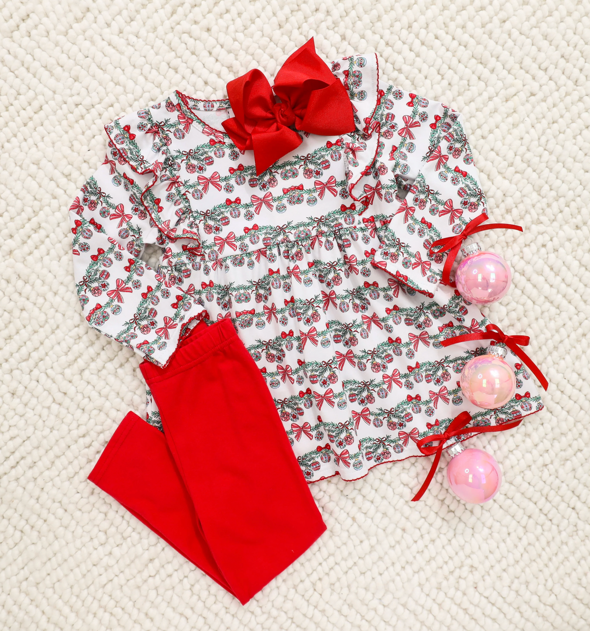 Bows & Baubles Christmas Flutter Pants Set