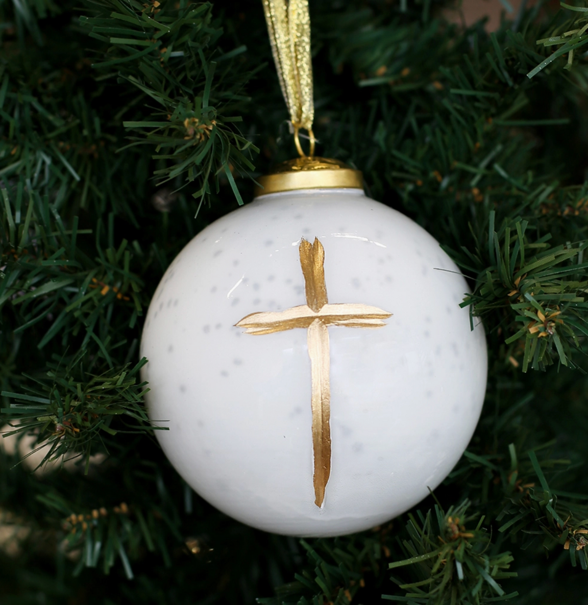 Cruix Glass Ball Ornament with Gold Cross Accent