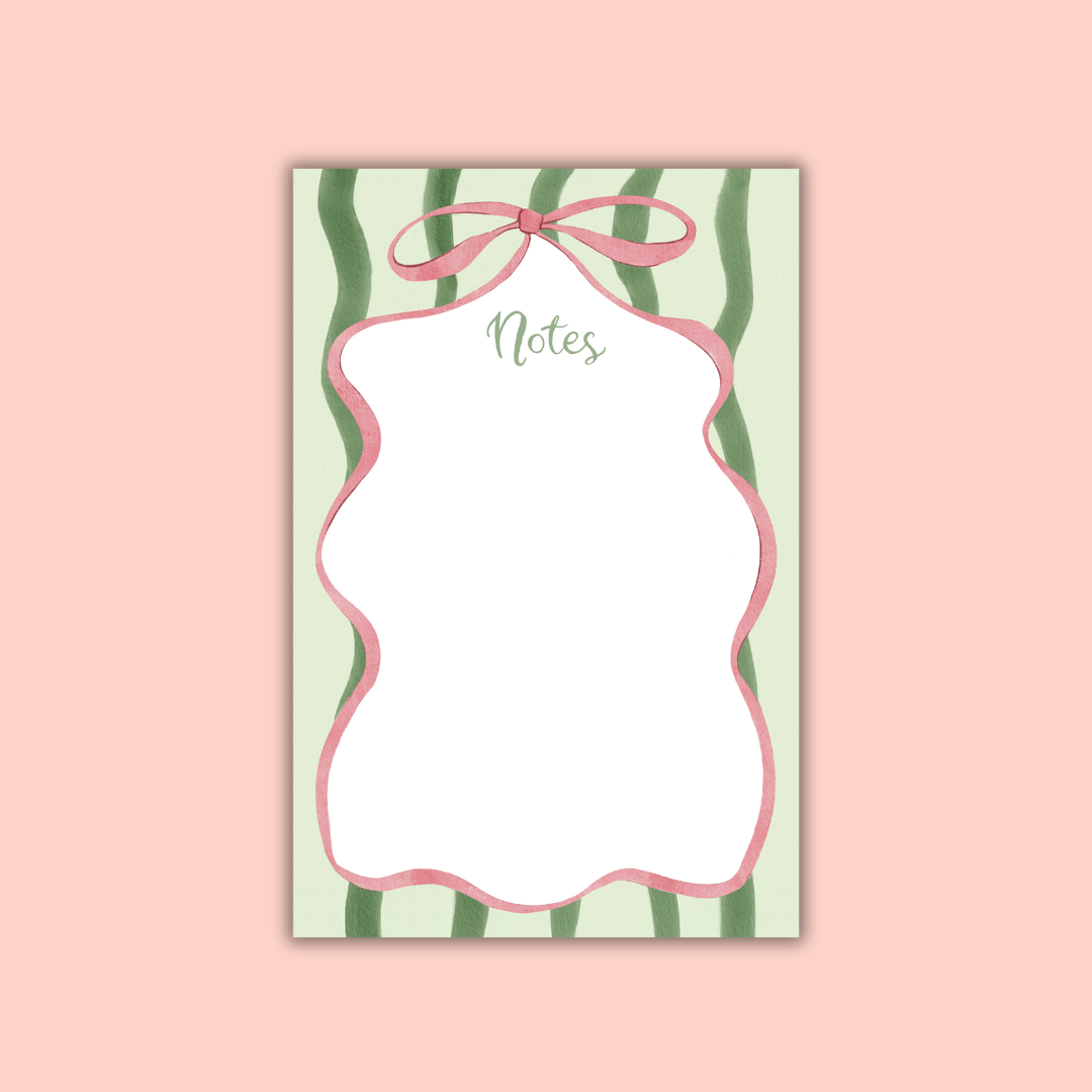 Notes - Pink Bow & Green Stripe Watercolor Notepad