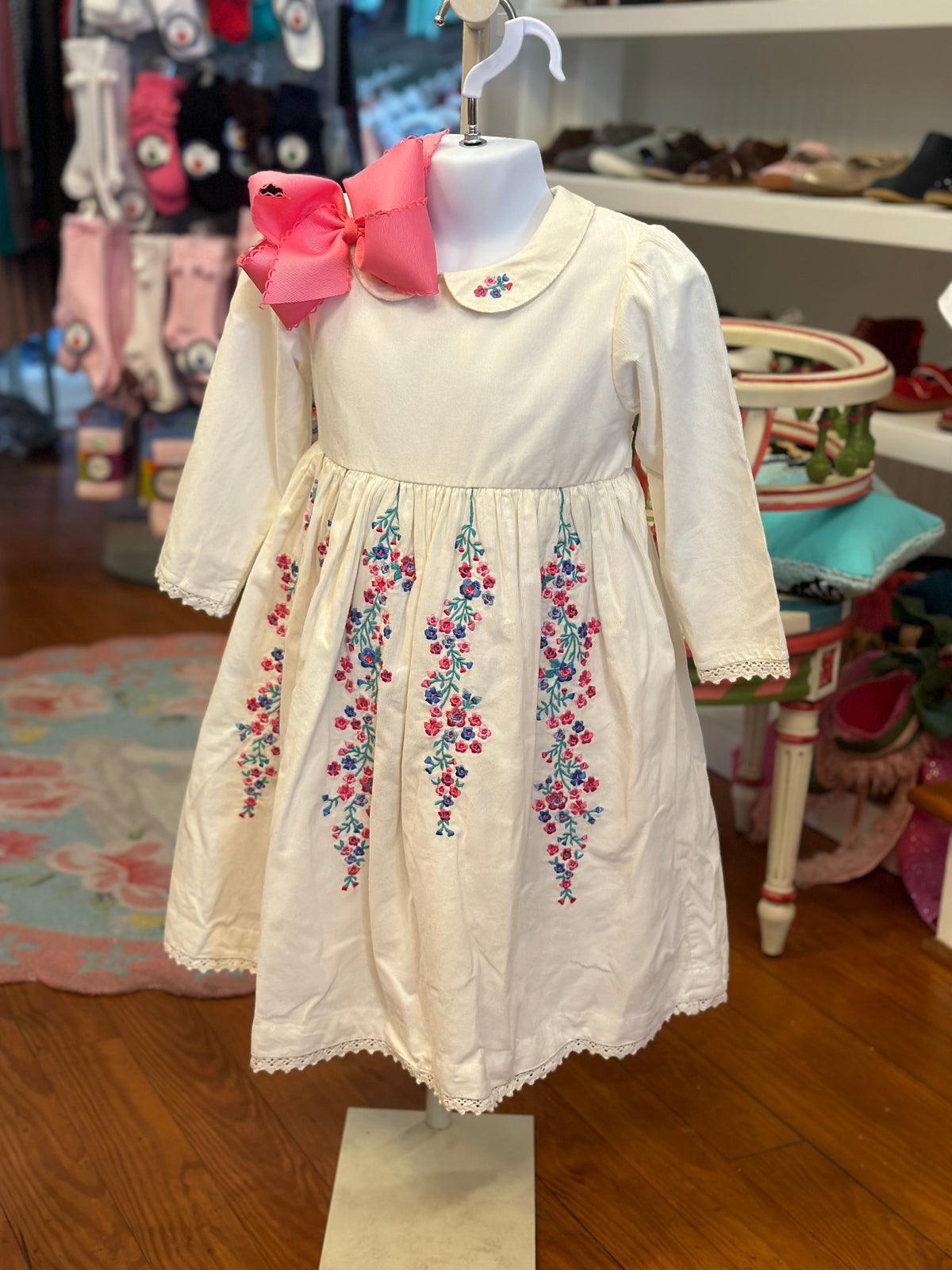 Cotton Kids Ecru Cord Emb Dress