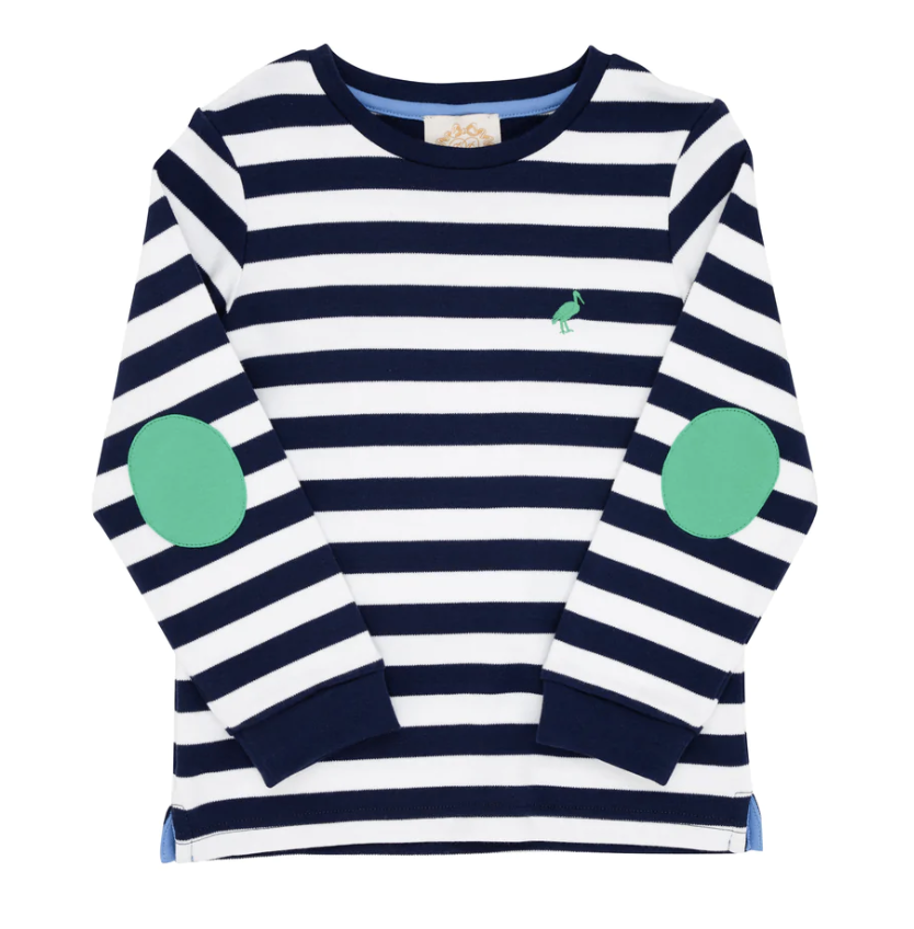 TBBC Scott Stadium Shirt Nantucket Navy Stripe with Kelly Green
