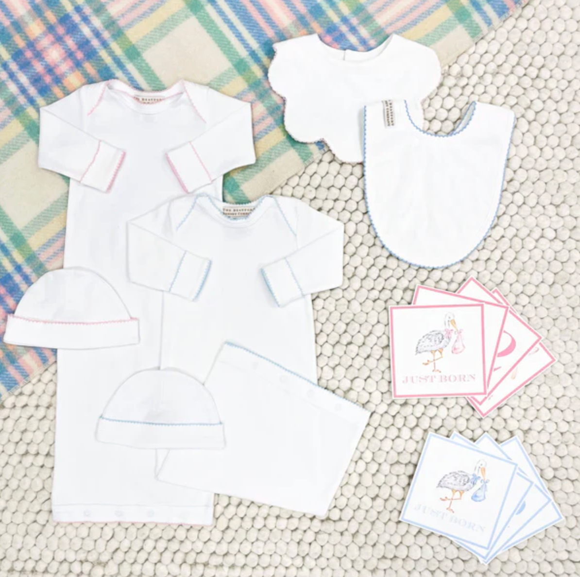 TBBC Bellyful Bib with Picot Trim - Blue Trim