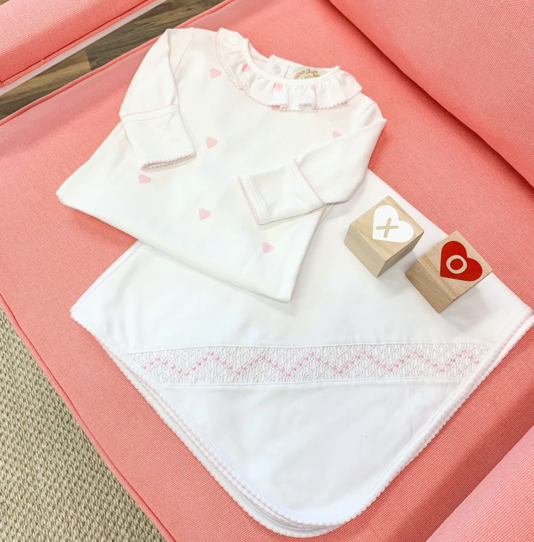 TBBC Sweetly Smocked Blessing Blanket White with Pink or Blue