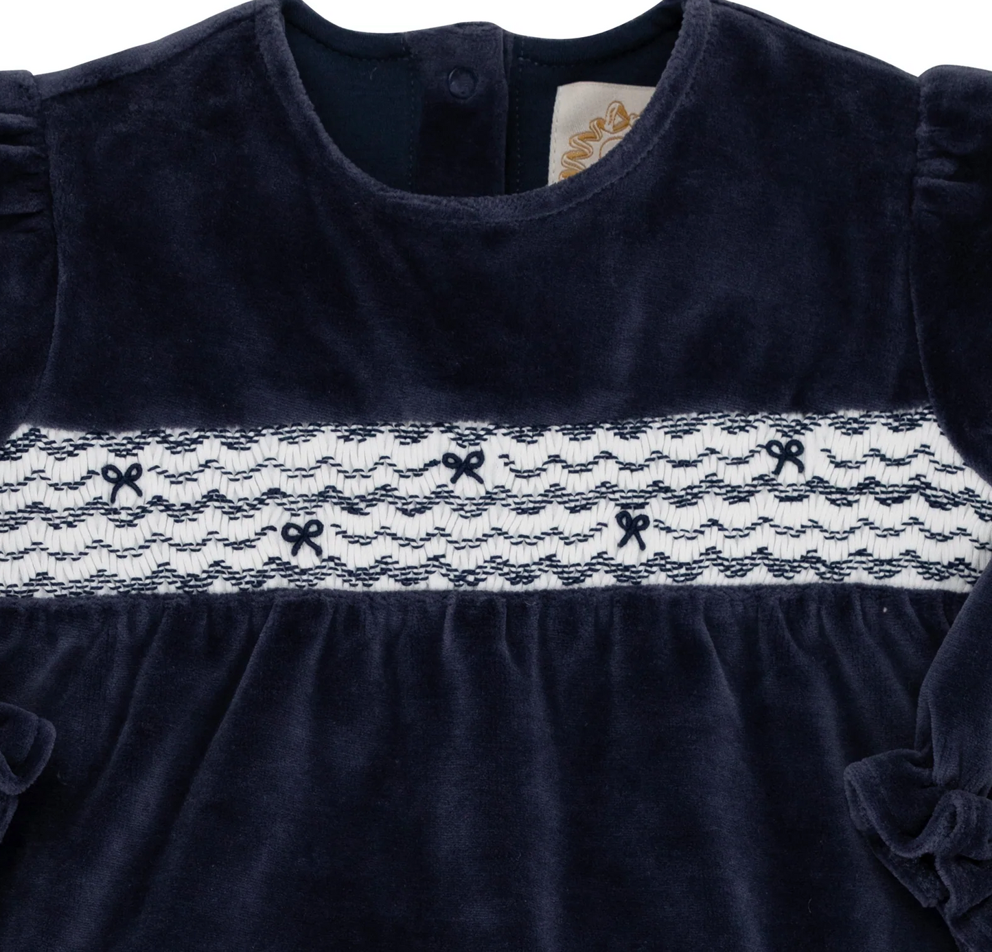 TBBC Smocked Bon Air Bloomer Set (Velour) Nantucket Navy with Worth Avenue White