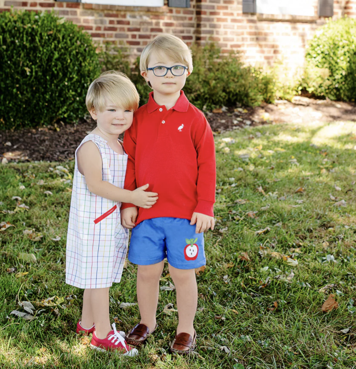 TBBC Long Sleeve Prim & Proper Polo & Onesie Richmond Red with Worth Avenue White Stork