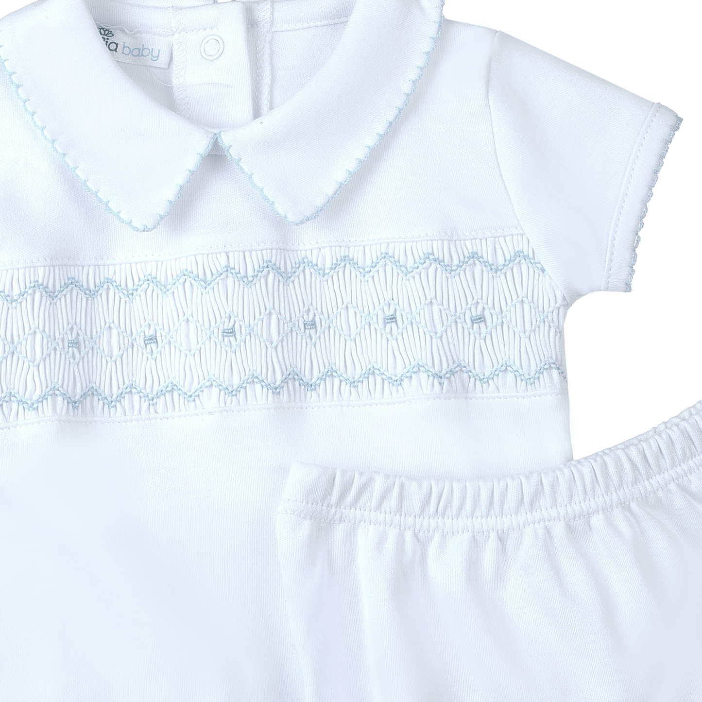 MB Landon's Classics Smocked SS Diaper Cover Set - Light Blue