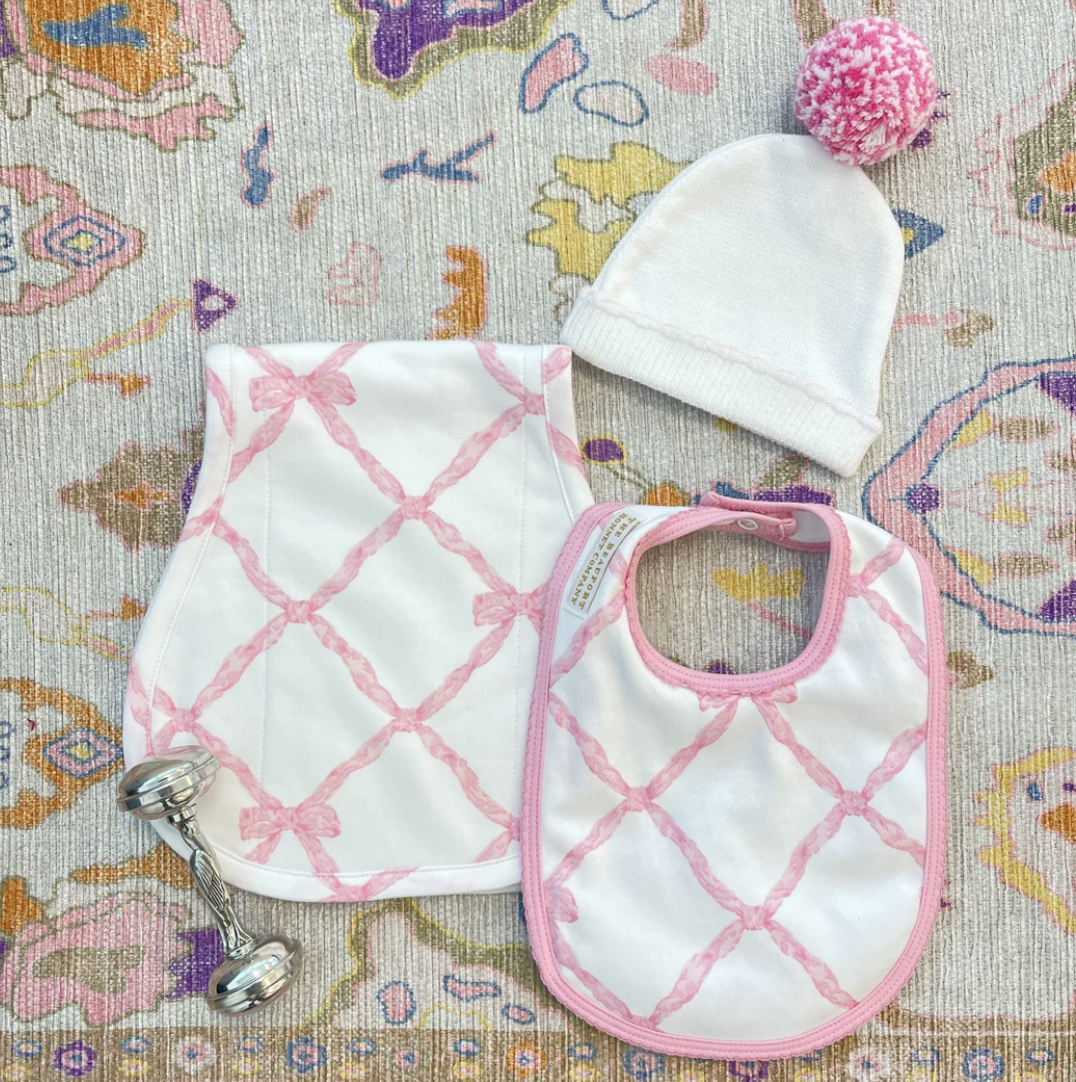 TBBC Oopsie Daisy Burp Cloth Belle Meade Bow Pink
