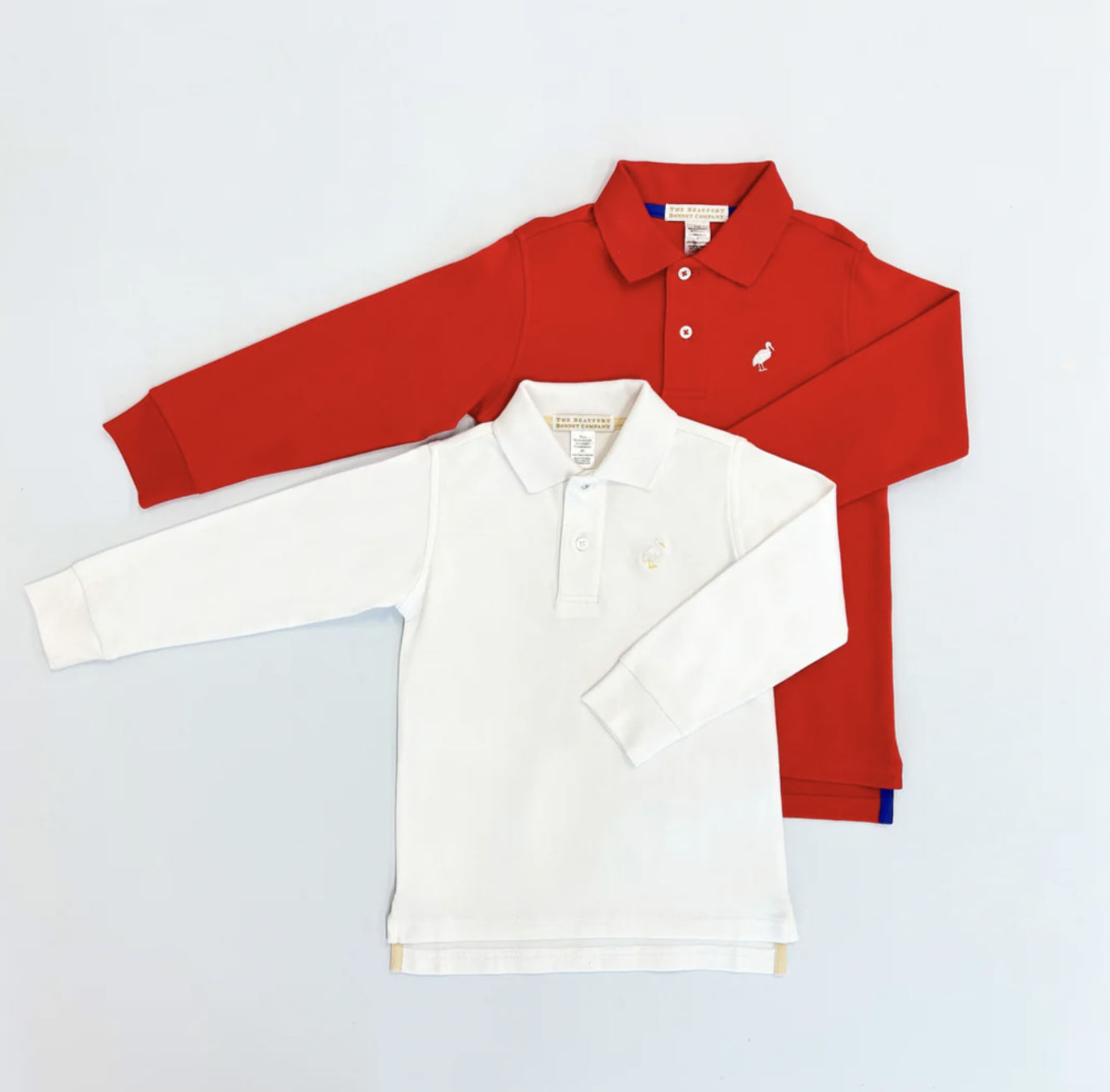 TBBC Long Sleeve Prim & Proper Polo & Onesie Worth Avenue White with Multicolor Stork