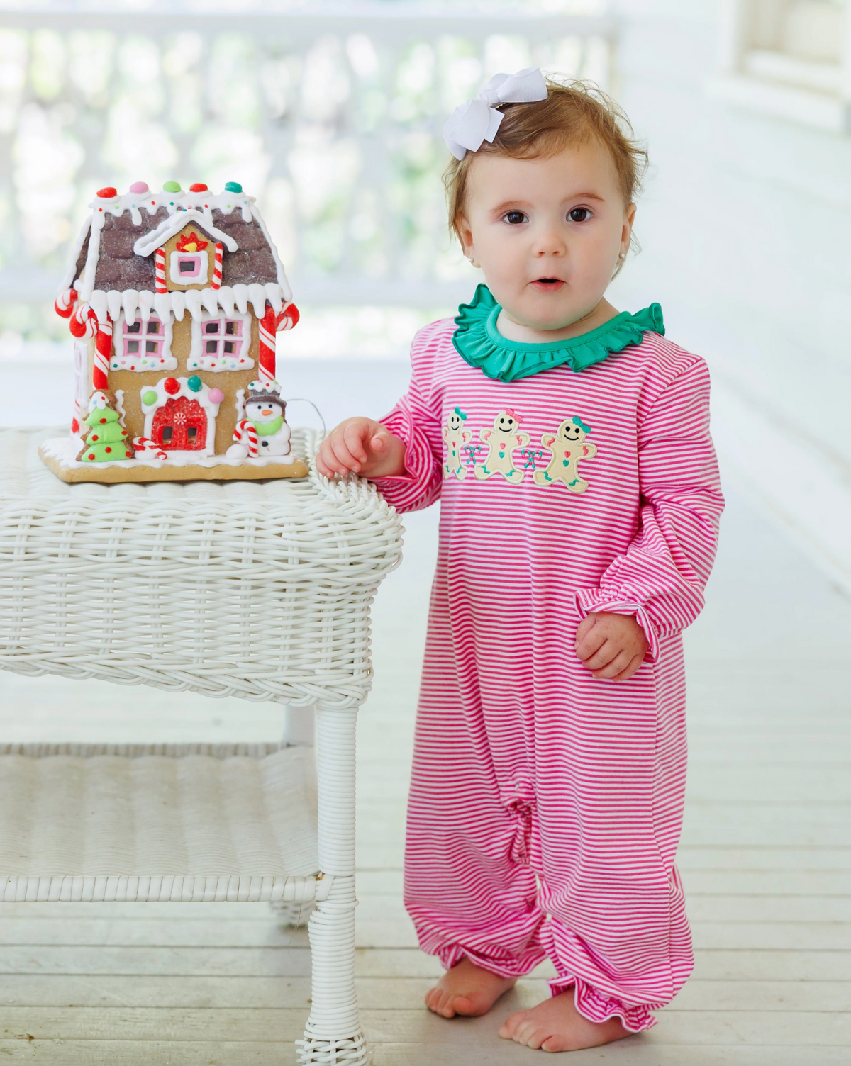 JB Sweet Christmas Treat Ruffle Romper - Gingerbread Applique
