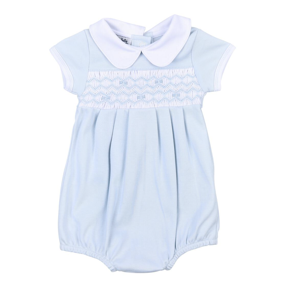 Magnolia Baby Fiona Phillip Smock Collared S/S Boy Bubble Lt Blue