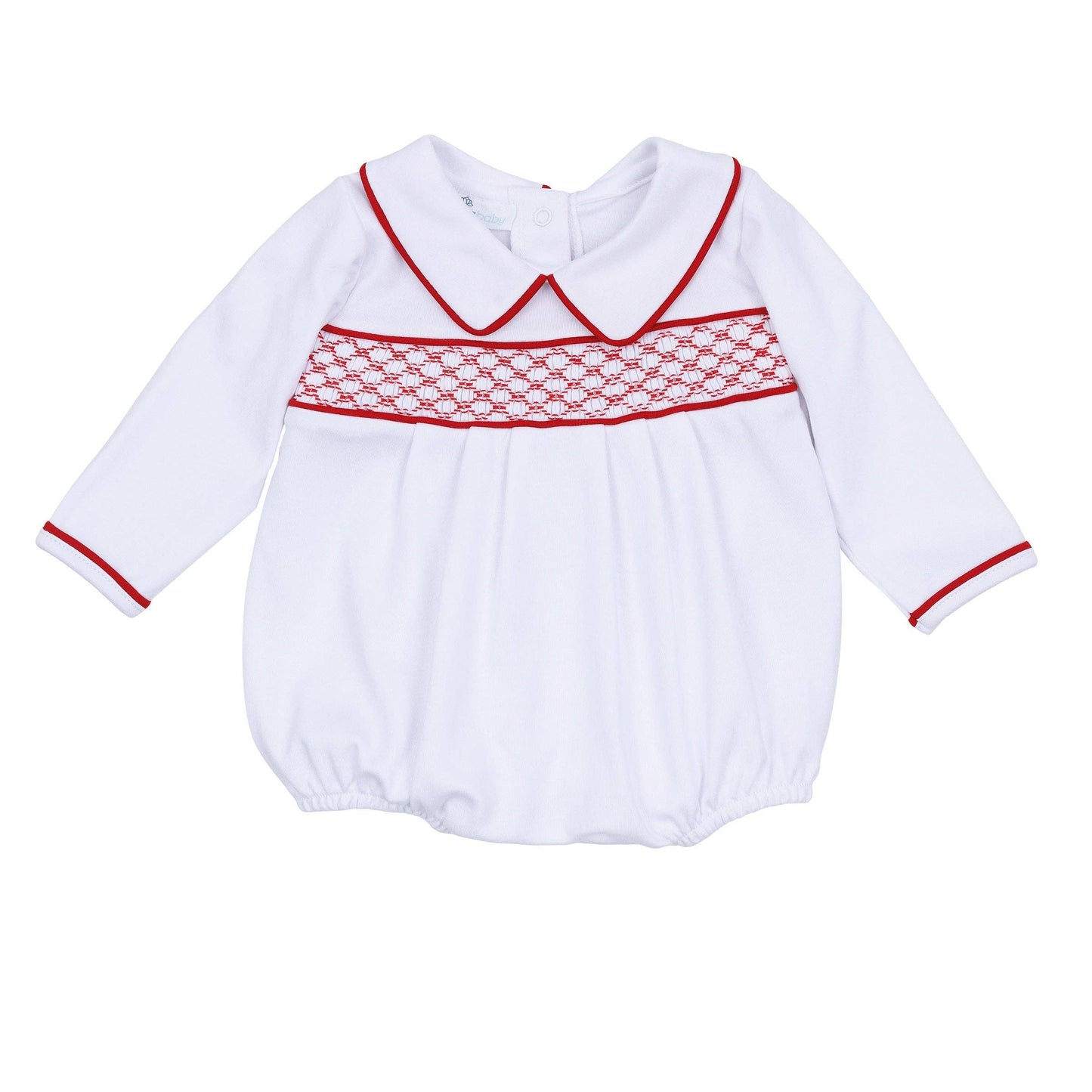 MB Red & White Essentials Smocked LS Boy Bubble