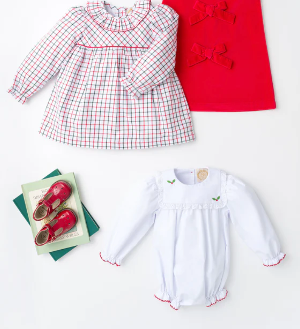 TBBC LS Bea Louise Bubble Holly Worth Ave White with Richmond Red