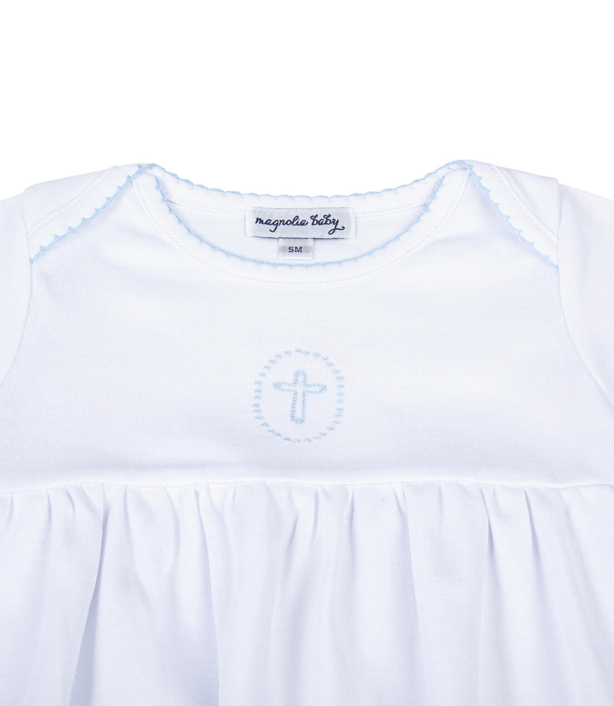 MB Blue Blessed Gathered Gown Emb LS