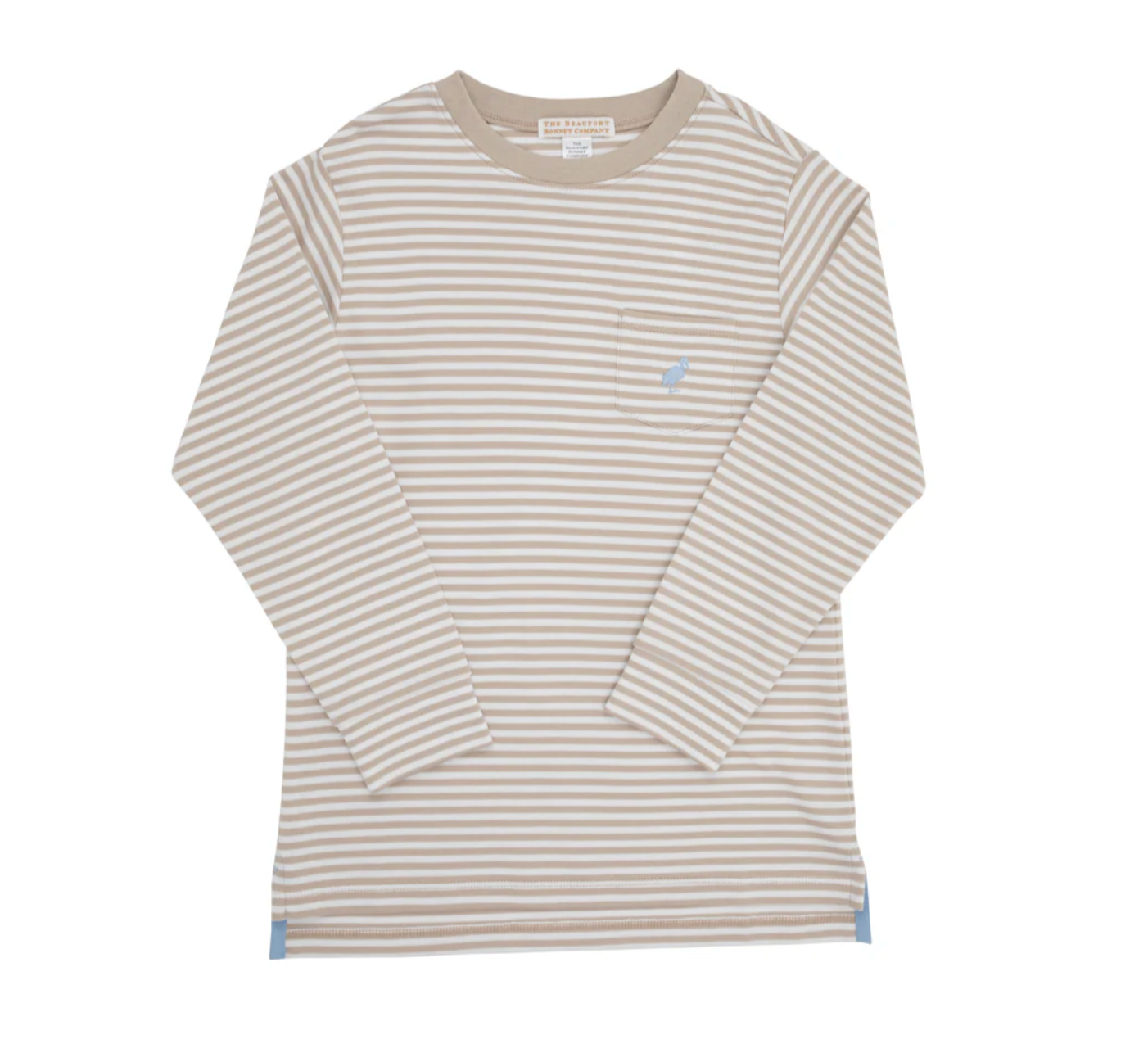 TBBC Long Sleeve Carter Crewneck Keeneland Khaki Stripe with Barrington Blue