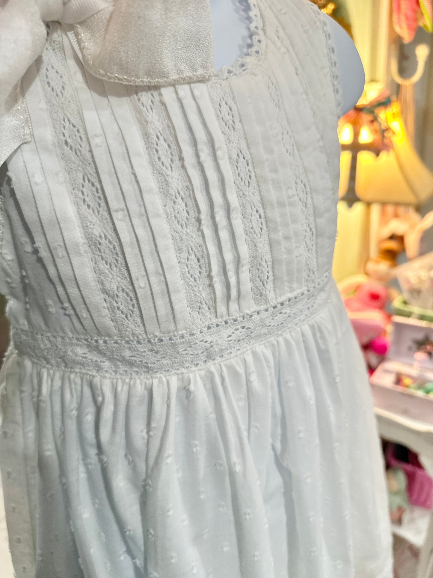 Cotton Kids White Pintucks Lace Dress