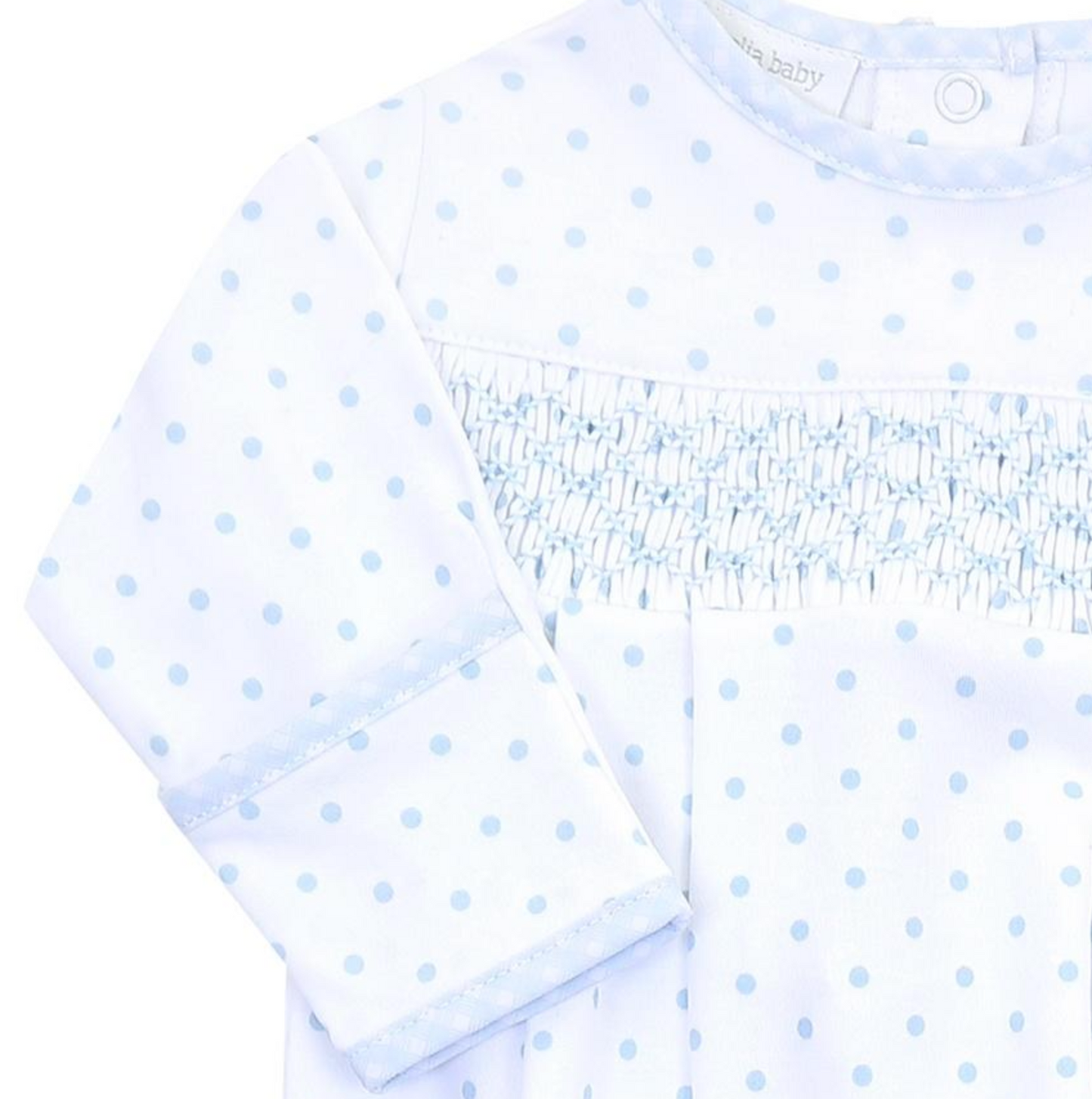 MB Gingham Dots Essentials Blue Smocked Gown