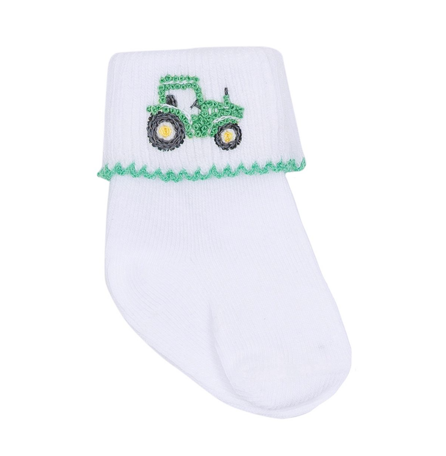 MB Lil' Green Tractor Green Emb Socks