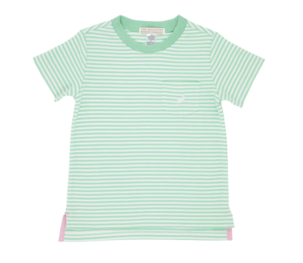 TBBC Carter Crewneck Grace Bay Green Stripe with White Stork