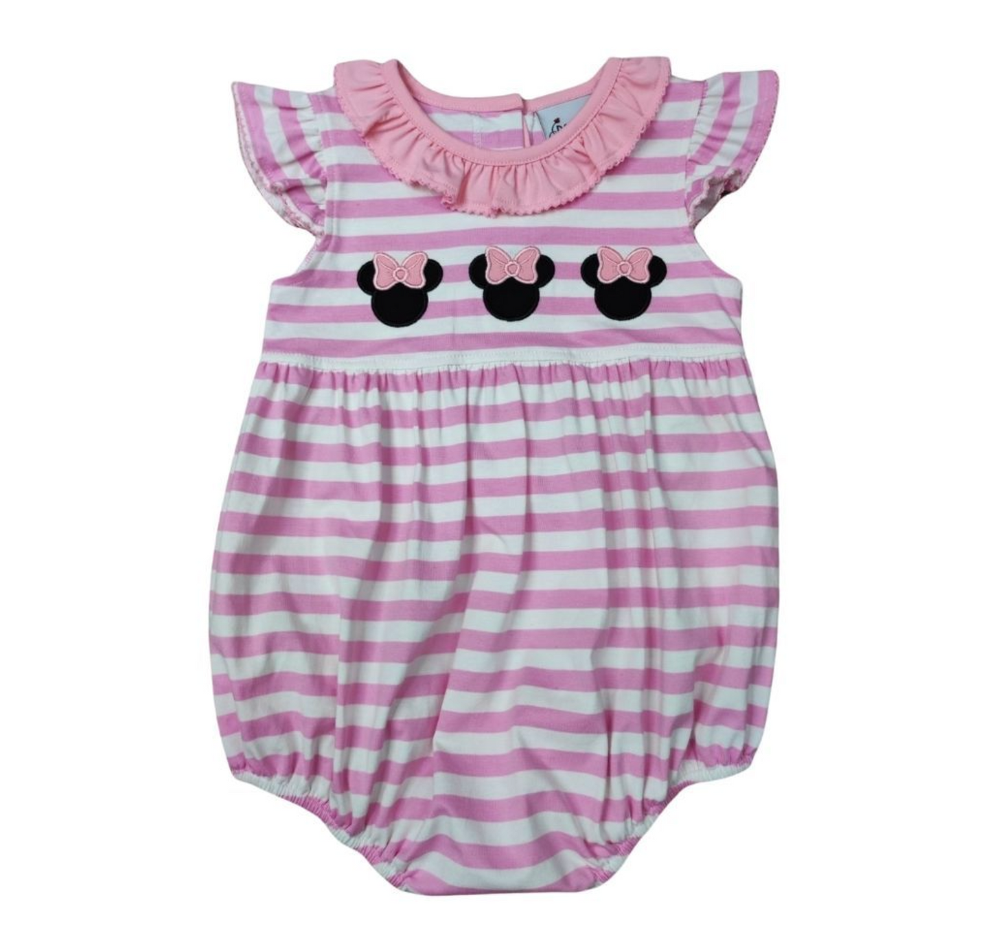 Delaney Girls Mouse Bubble - Pink/White Stripe with Applique