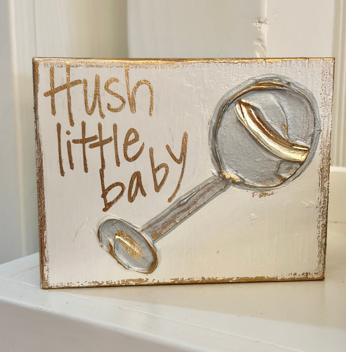 Hush Little Baby Nursery Textured Wooden Block