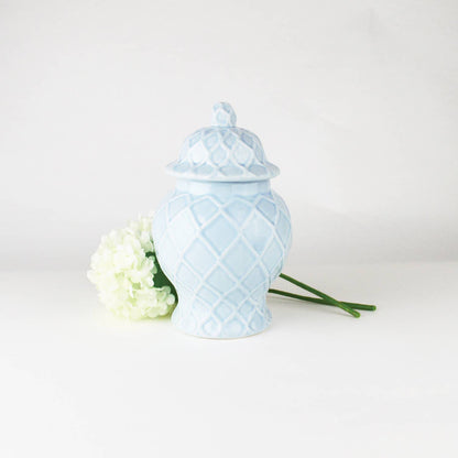 Light Blue Textured Ginger Jar with Lid, Small