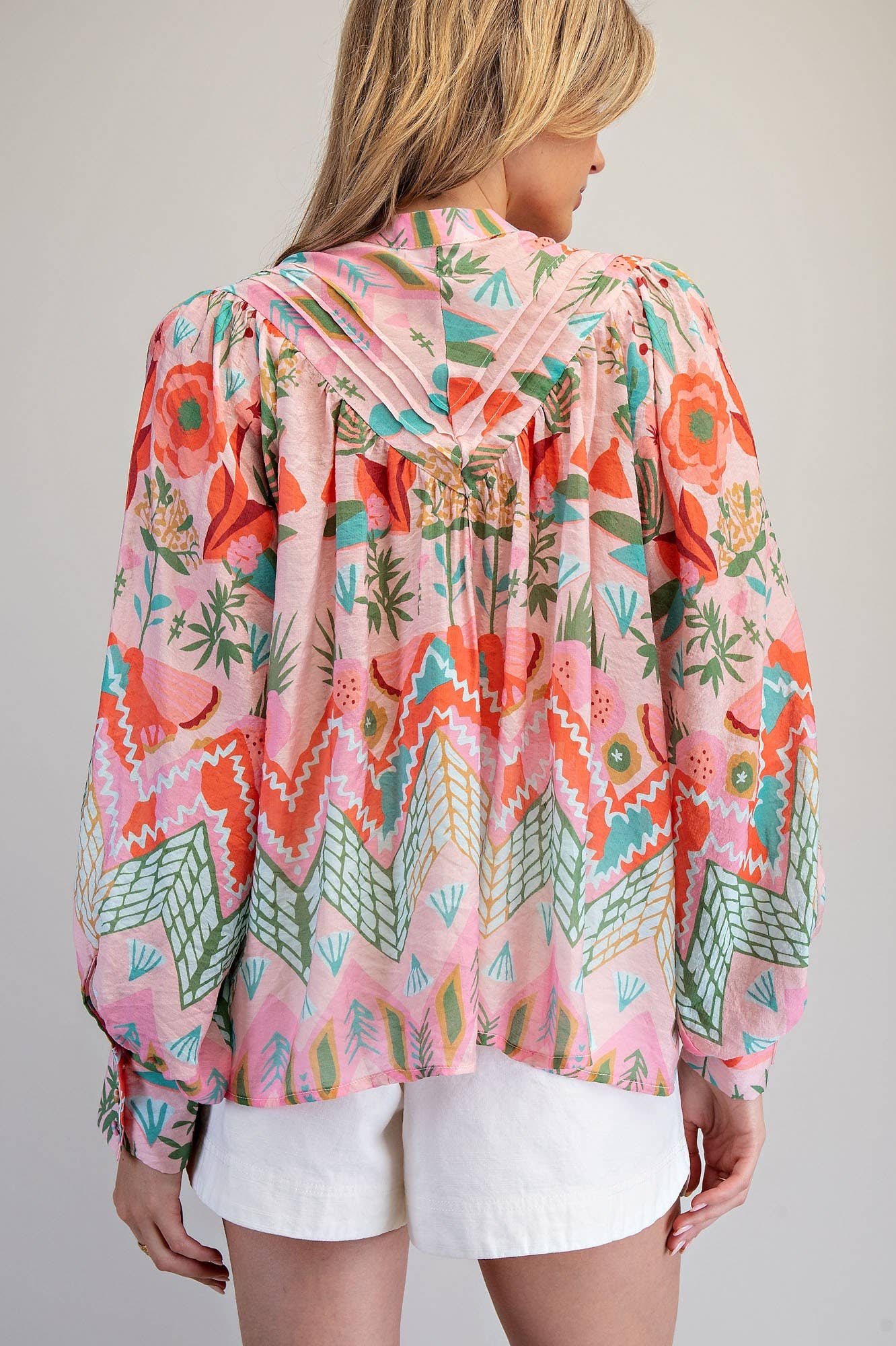 Ocean Pop Floral Pleated Down Blouse