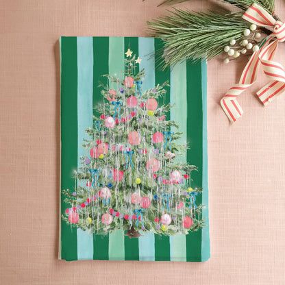 Vintage Tinsel Christmas Tree Holiday Tea Towel