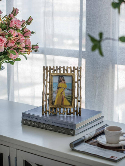 Gold Bamboo Photo Frame, 4x6" Opening