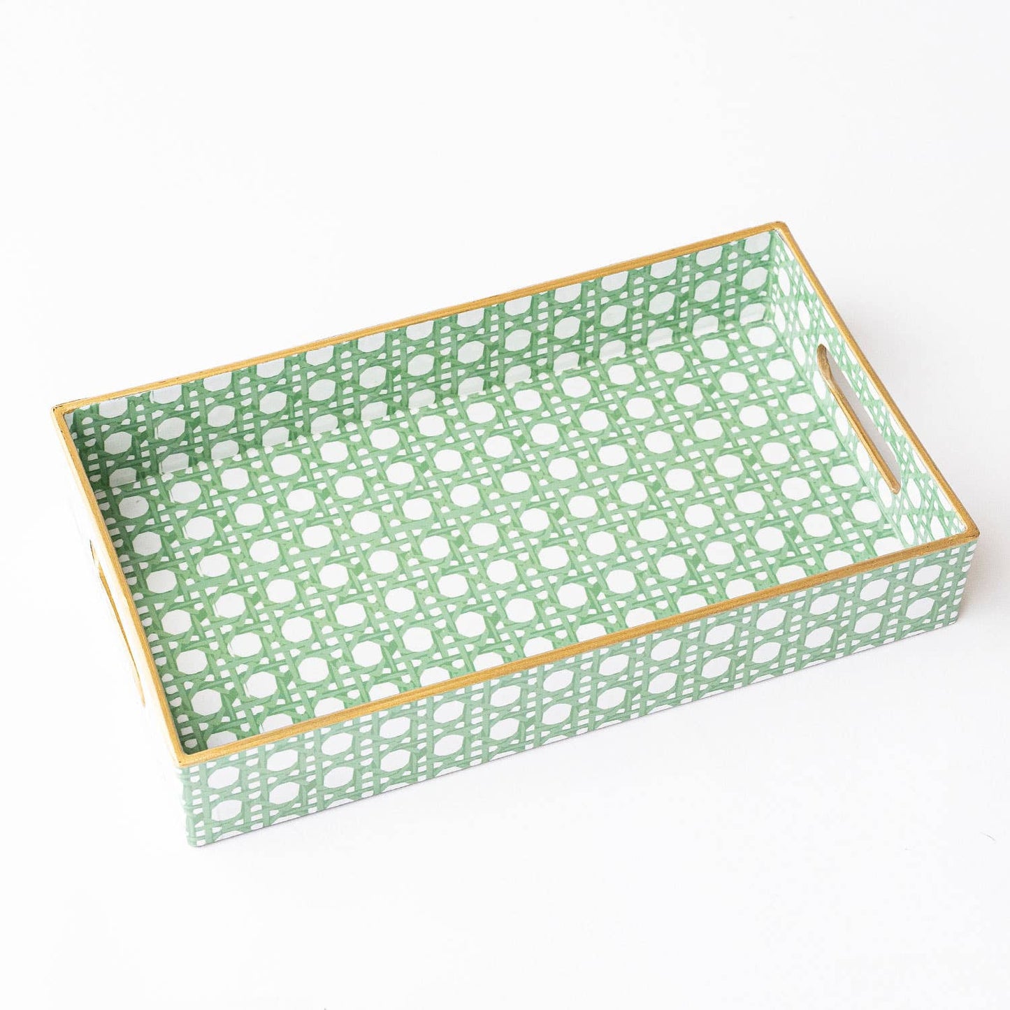 Decorative Vanity Tray, Green Cane Print Resin