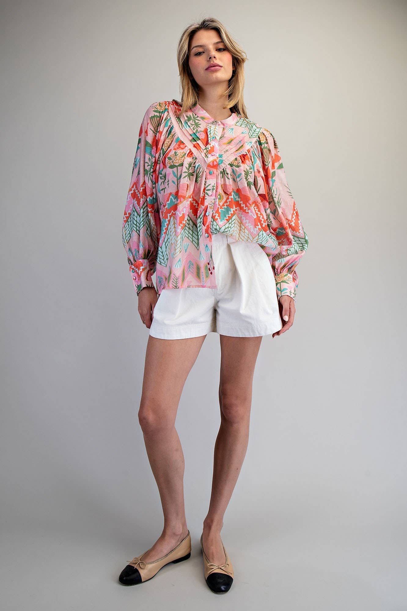 Ocean Pop Floral Pleated Down Blouse