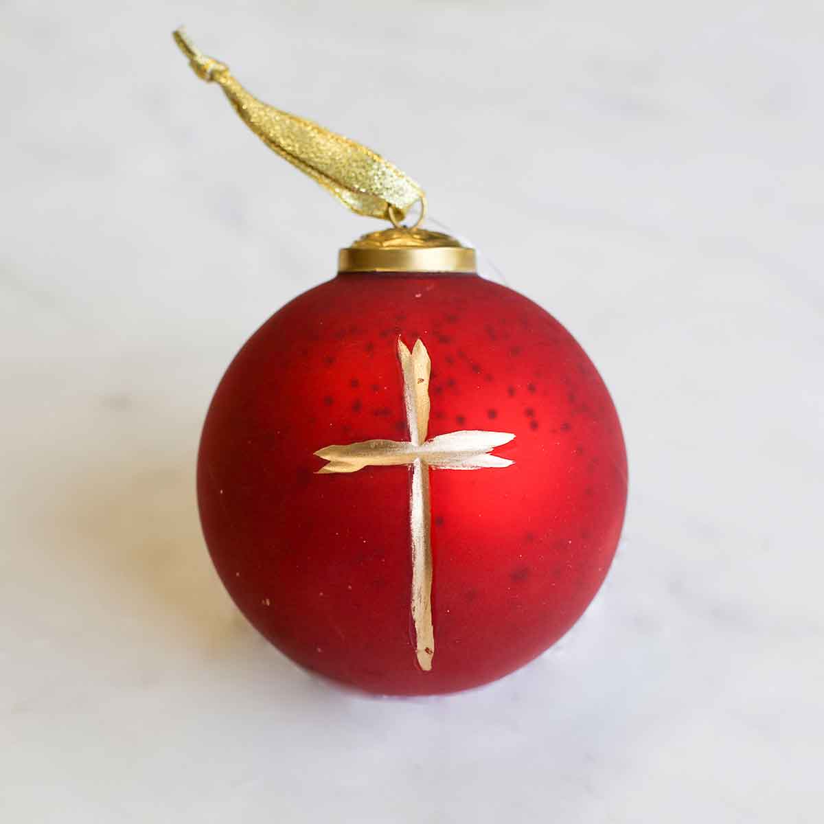 Cruix Glass Ball Ornament with Gold Cross Accent