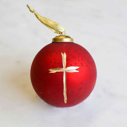 Cruix Glass Ball Ornament with Gold Cross Accent