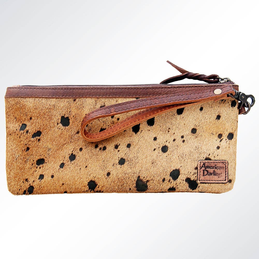 Tan Printed Leather Wristlet