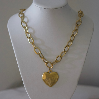 Hammered Heart Gold Chain Necklace