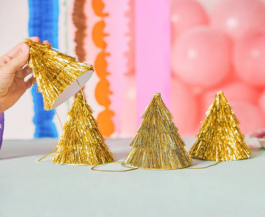 Golden Girl Mini Gold Fringe Party Hats (4 ct)