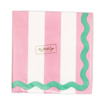 Pink and Green Stripes with Ric Rac Cocktail Napkins (24ct)