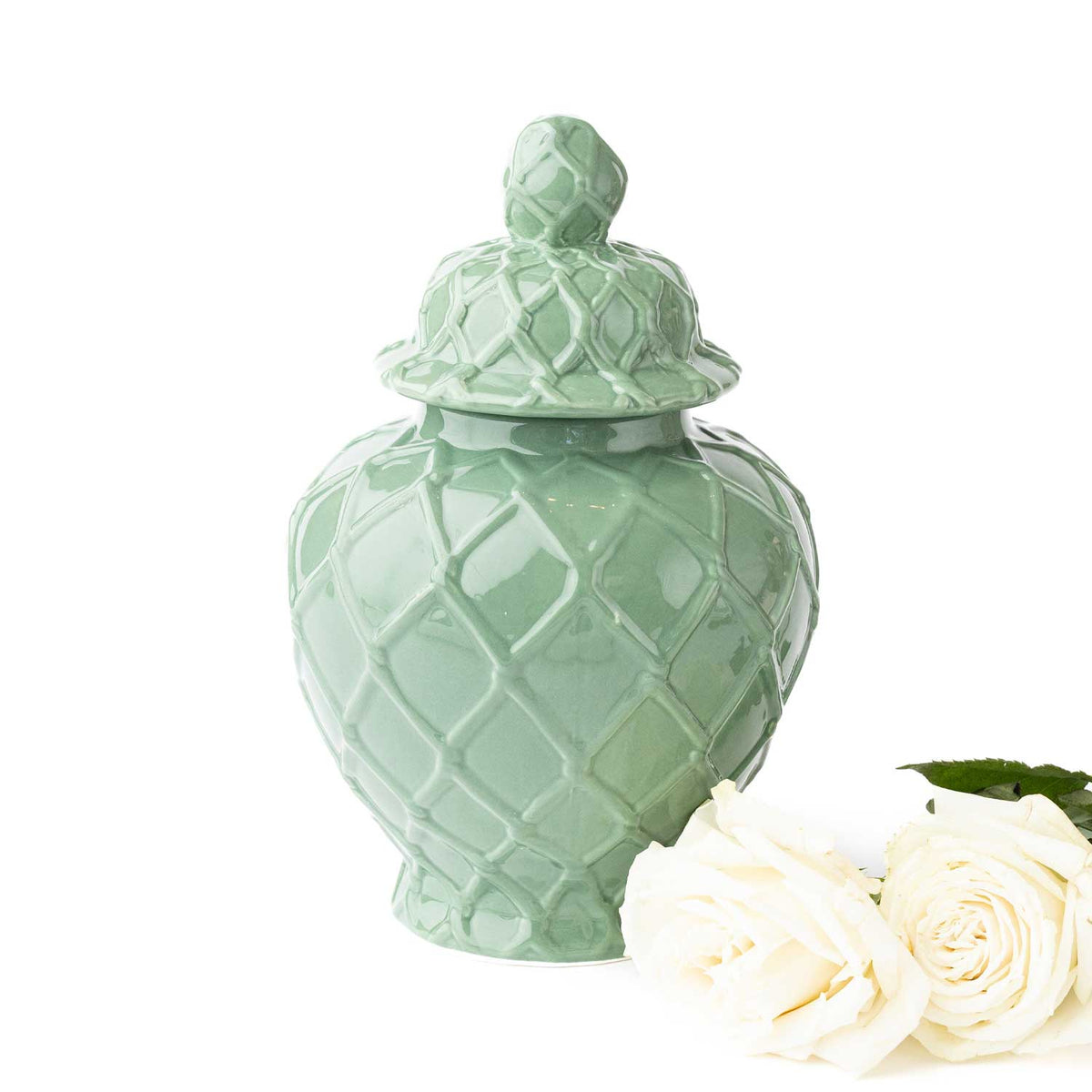 Green Textured LIdded Ginger Jar - Large