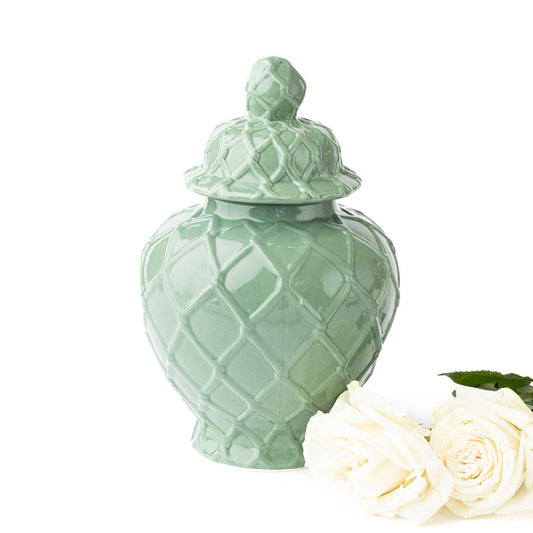 Green Textured LIdded Ginger Jar - Large