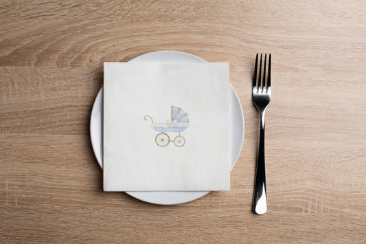 Vintage Blue Baby Carriage Cocktail Napkin (20ct)