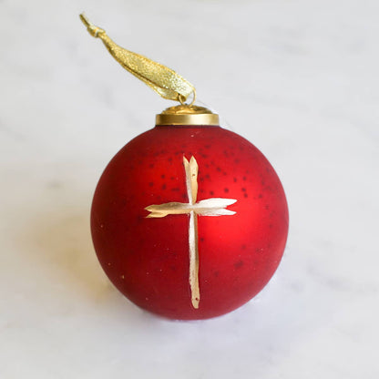 Cruix Glass Ball Ornament with Gold Cross Accent