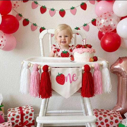 Strawberry High Chair 1st Birthday Banner