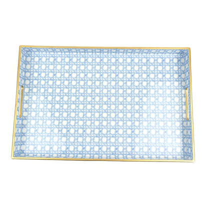 Rectangular Serving Tray, Blue Cane Print, Resin